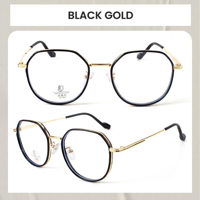 Gambar Kacamata Anti Radiasi Blueray Photocromic Minus Baca Frame Fashion Geometric TR90 Pria Wanita Berrybarton 23023 - Black Gold , Frame Only dari berrybarton.kacamata undefined Tokopedia