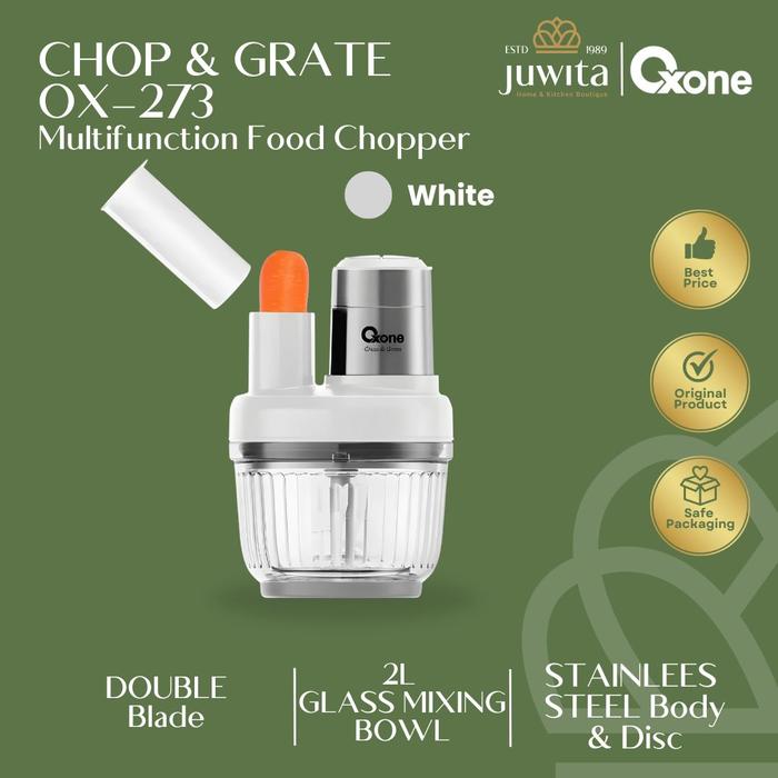 Gambar Oxone OX273 Food Chopper Blender Pelumat Daging Bumbu Serbaguna Wadah Kaca 2L - Putih dari Juwita Online undefined Tokopedia
