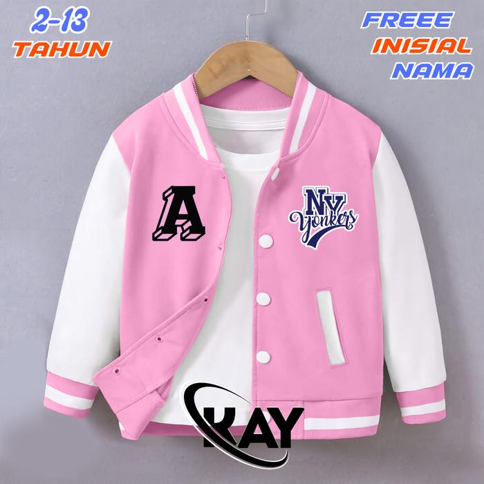 Gambar Jaket Baseball Varsity Anak Laki laki Perempuan Usia 2 3 4 5 6 7 8 9 10 11 12 13 Tahun Custom Inisial Nama NY - PINK, XL(6-7 THN) dari KAY FASHION KIDS undefined Tokopedia