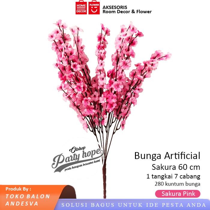 Gambar Bunga Sakura Meihua Meihwa 7 Cabang / Bunga Plastik Tanaman hias Artificial Sakura 280 kuntum / Buket Bunga Sakura 60 cm - Pink dari PARTY HOPE 2 undefined Tokopedia