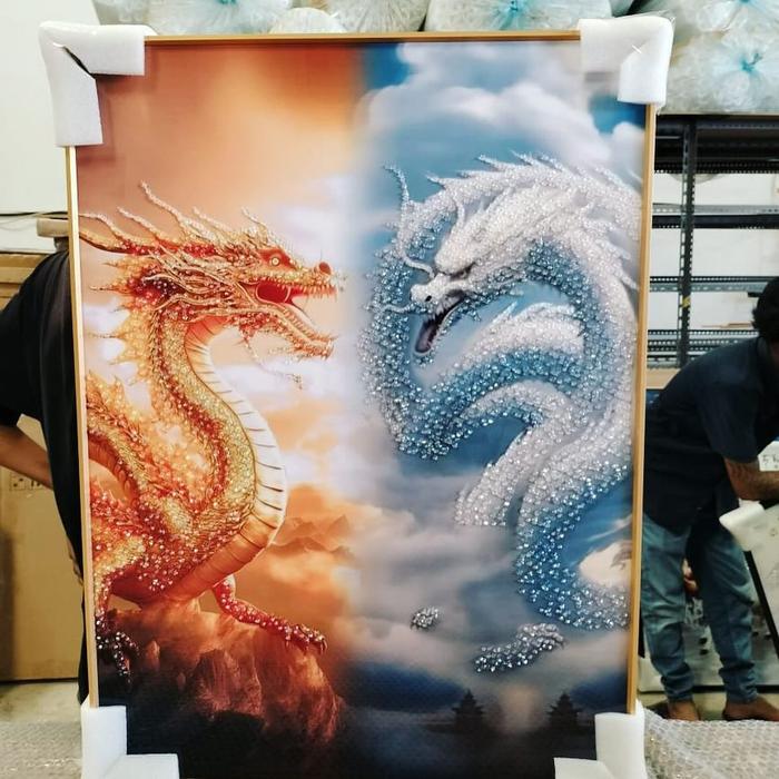 Gambar Lukisan Dinding Diamond Crystal Painting 5 D Bentuk Persegi Frame Warna Gold / Black Gambar Naga - Gambar 3, 80x100cm+Frame dari Golden Star Shop undefined Tokopedia