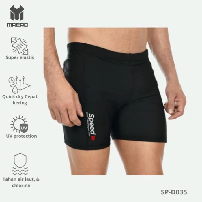 Jual Celana renang pria dewasa 3/5 speedo black pro plain Hitam
