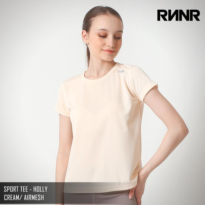Gambar KAOS LARI BAJU SENAM YOGA FITNESS GYM OLAHRAGA KERAH BULAT RNNR - Cream, M dari RNNR.id undefined Tokopedia