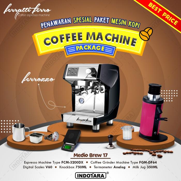 Gambar Paket Mesin Kopi Ferratti Ferro - Ferrozzo - Medio Brew 17 - 18 - Matte Black dari PT. Indotara Persada undefined Tokopedia