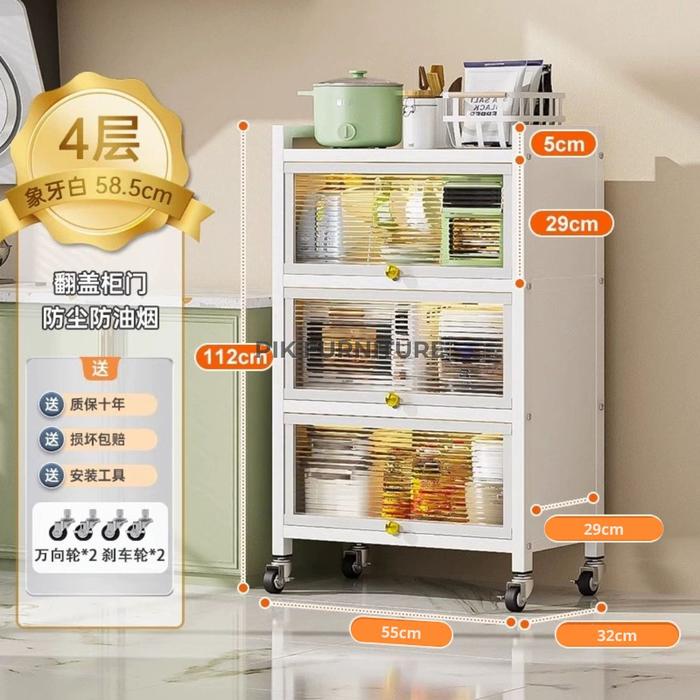 Gambar LEMARI DAPUR LEMARI SERBAGUNA RAK DAPUR KABINET LEMARI PIRING TERTUTUP RAK BUMBU KITCHEN ORGANIZER - TINGGI 144CM, Putih dari PIK FURNITURE undefined Tokopedia