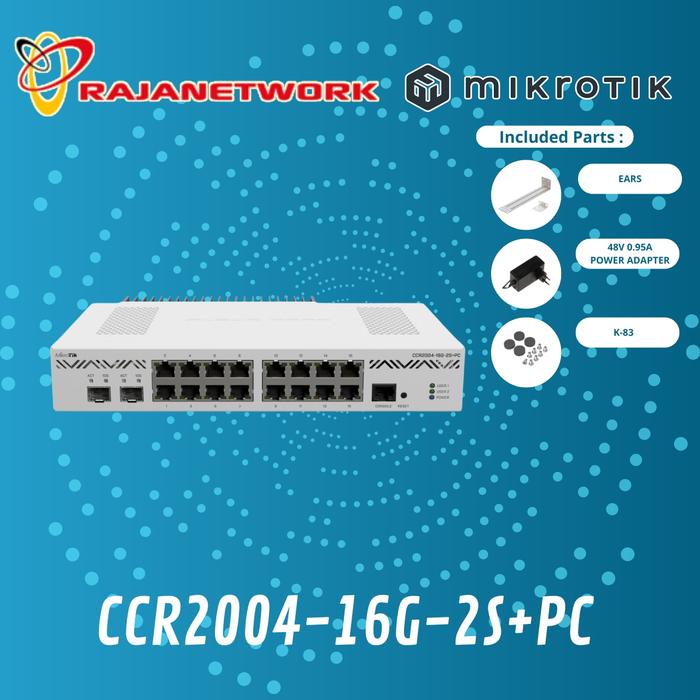 Gambar MikroTik CCR2004-16G-2S+PC 16x Gigabit Ethernet + 2x10G SFP+ Cage dari Rajanetwork undefined Tokopedia