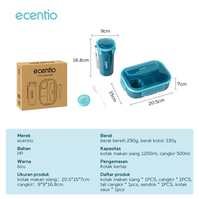 Gambar ecentio kotak bekal anti tumpah kotak tempat bekal 1200ml+500ml free sendok kotak saus BPA FREE - Hijau dari ecentio.indonesia undefined Tokopedia