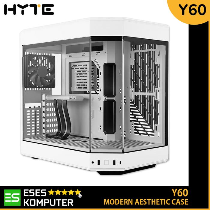 Gambar Case HYTE Y60 Modern Aesthetic Dual Chamber Panoramic Tempered Glass with PCI Express 4.0 x16 Riser Cable - Snow White dari ESES Komputer undefined Tokopedia