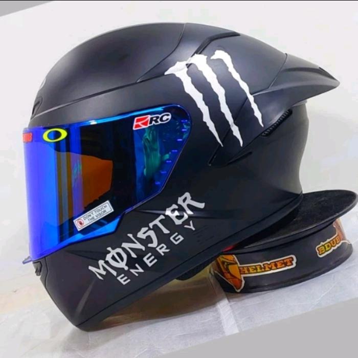 Gambar HELM FULL FACE MLA TT COURSE SOLID BLACK DOFF MONSTER ENERGY - DOF MON V.BLUE, M dari jodoh Helmet undefined Tokopedia