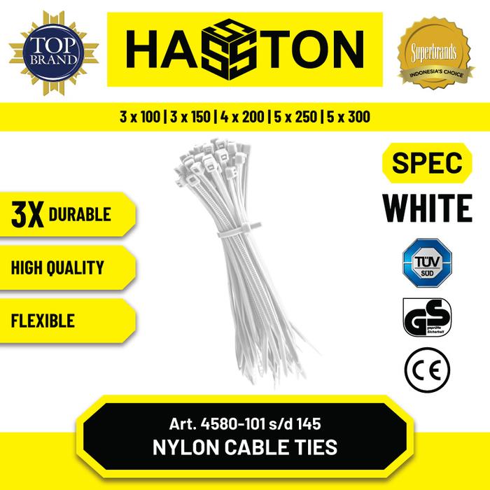 Gambar Hasston Kabel Ties/Cable Ties/Ikat Kabel 3x150mm (4580) - Putih, 3x100mm (10cm) dari Hasston Tools Kota Administrasi Jakarta Pusat Tokopedia