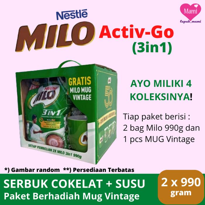 Gambar MILO 3in1 ACTIV-GO Minuman Susu Cokelat dengan Ekstrak Malt 990g - (2x990g) + MUG dari lapakmami9 undefined Tokopedia