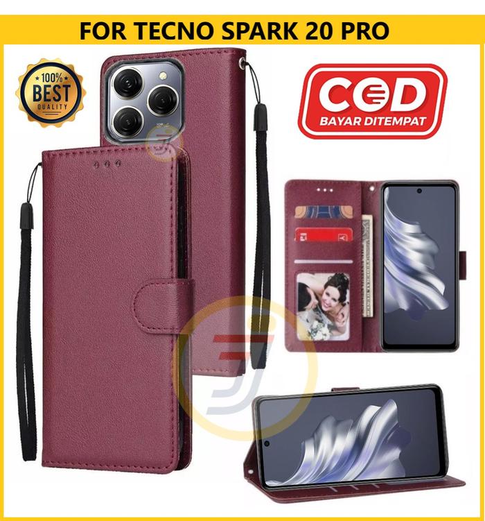 Gambar Flip Case Tecno Spark 20 Pro Case Kulit Full Protection Casing Dompet Hp Premium - Marun dari Java Acc Store undefined Tokopedia