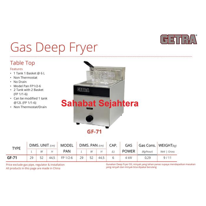 Gambar GAS DEEP FRYER GETRA GF-71 - +Kayu dari chitra maju jaya abadi undefined Tokopedia