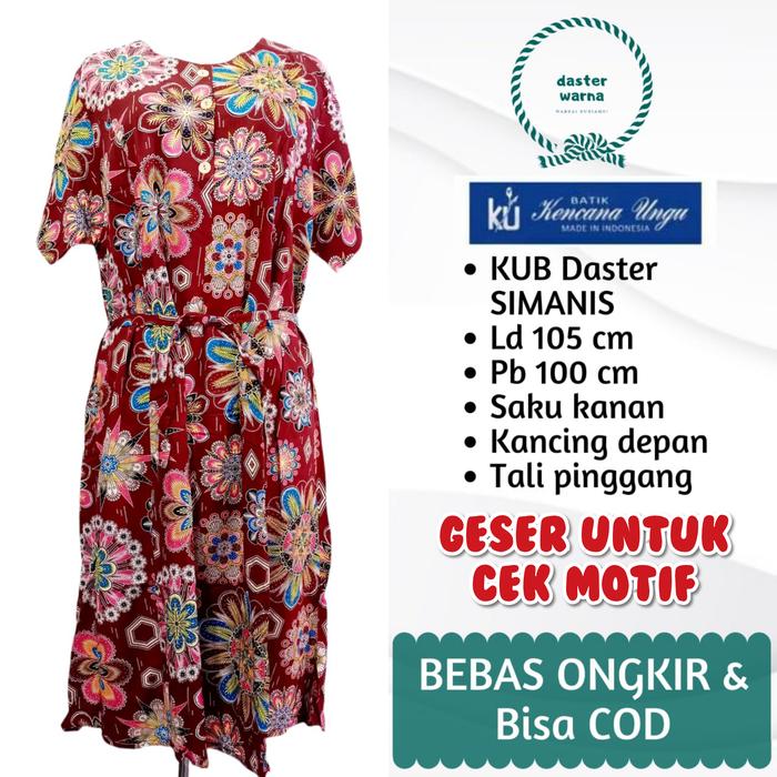 Gambar DASTER MODERN BATIK PENDEK TALI PINGGANG KENCANA UNGU BIRU SIMANIS dari DASTER WARNA undefined Tokopedia