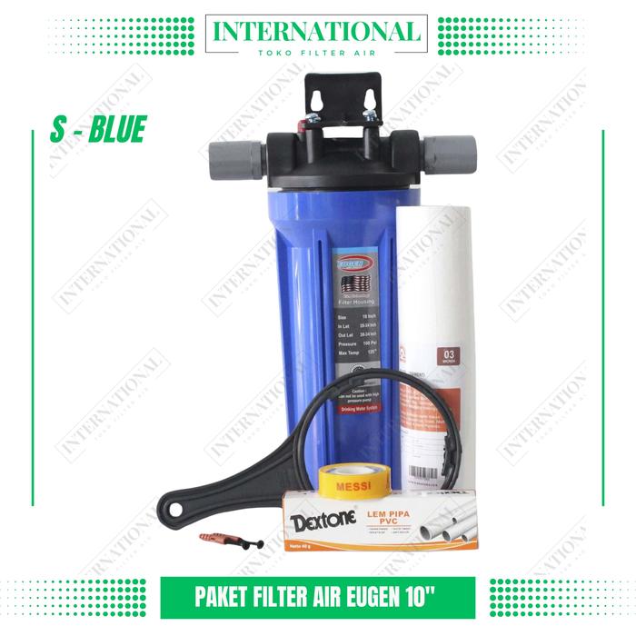 Gambar Paket Filter Air 10" 1 Tahap Sedimen Filter / Filter Air Toren / Keran - Eugen Blue, 1/2 Inch dari Toko Filter Air International undefined Tokopedia