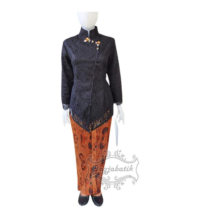 Gambar Setelan Kebaya Janggan Brokat+ Rok Plisket - Hitam, 5XL dari Jogja Batik undefined Tokopedia