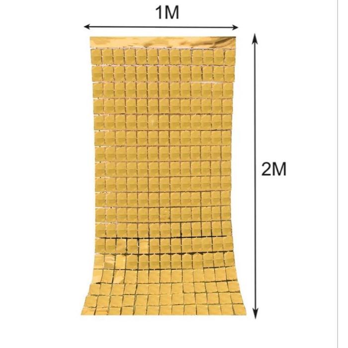 Gambar Tirai Rumbai Foil Kotak / Backdrop Foil Curtain / Tirai Foil Square / Backdrop Kotak 1x2 m - Gold dari BalloonByIchiro undefined Tokopedia