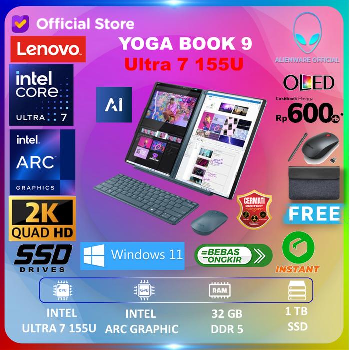 Gambar LENOVO YOGA BOOK 9 OLED TOUCH ULTRA 7 155U 32GB 1TB W11+OHS 2X13.3 2.8K - UNIT  dari AI Official Store undefined Tokopedia