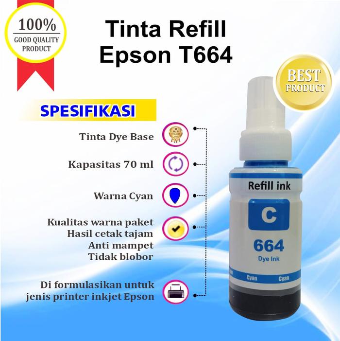 Gambar Tinta 664 Premium Refill Printer Epson L110 L210 L220 L300 L310 L360 - Biru dari Refindo Refill Station undefined Tokopedia