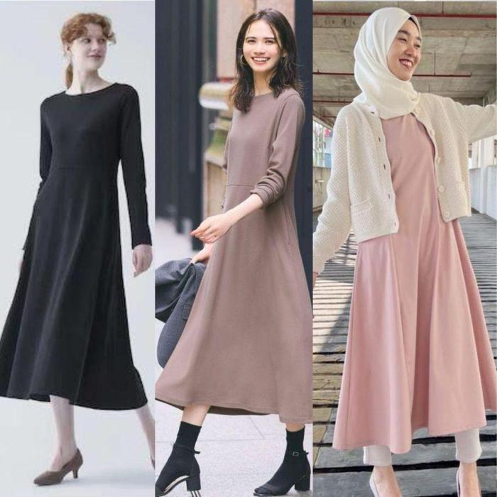 Jual UNQ Maxi Ponte Dress Longsleeve Women Dress Lengan panjang