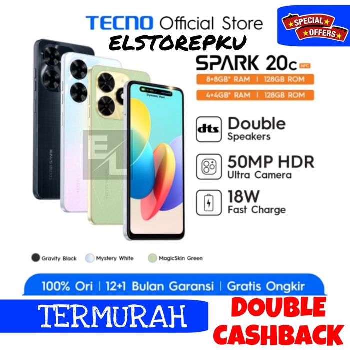 Gambar Tecno Spark 20C 8/128 + 4/128 18Watt Charging Helio G36 Double Speaker Layar Kekinian Punch Hole 50MP Camera Garansi Resmi Ram Up to 16GB 8GB+8GB - Hitam, Spark 20C 4/128 dari ELStorePKU undefined Tokopedia