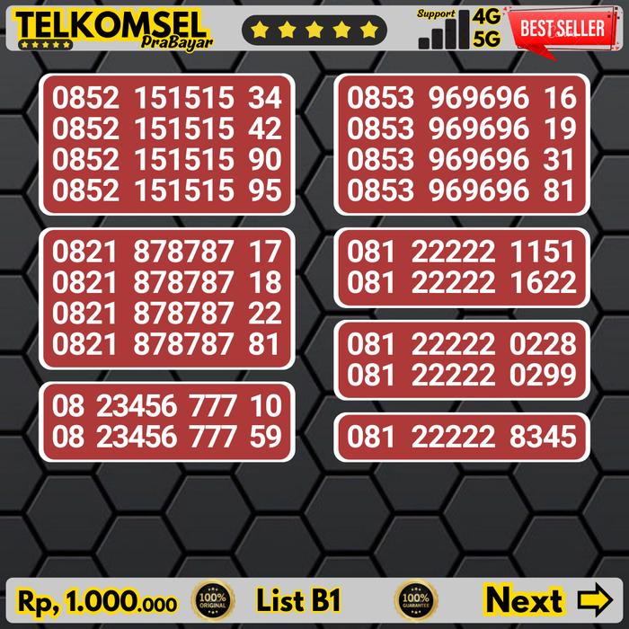 Gambar Nomor Cantik Telkomsel Gold - List B1 1jt dari Nomor Daeng undefined Tokopedia