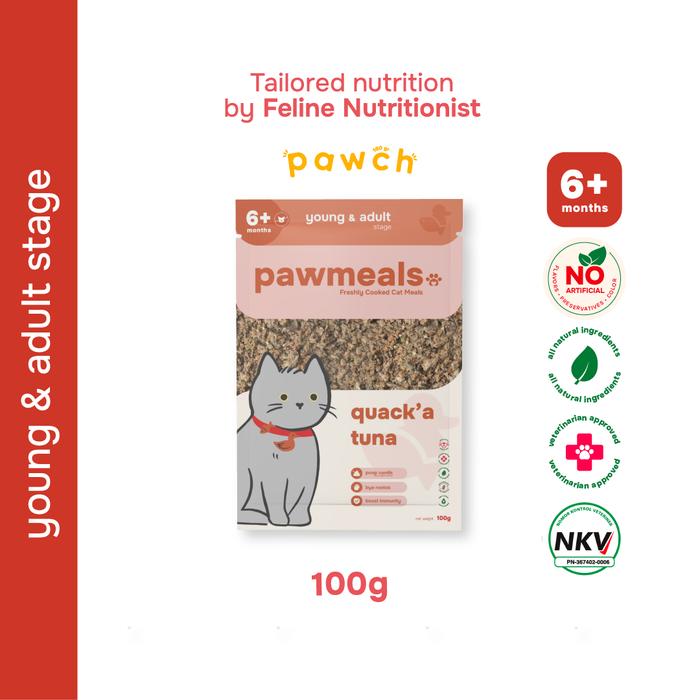 Gambar Pawmeals Cat Quack'a Tuna Makanan Kucing Menu Bebek dan Tuna 100 gr dari pawmeals lippo central undefined Tokopedia
