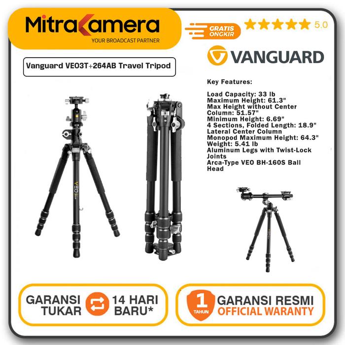 Jual Vanguard VEO3T+264AB Travel Tripod Garansi Resmi Kota