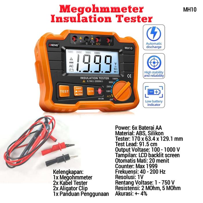 Gambar Alat Ukur Resistansi Isolasi Test Megger Insulation Tester Meger Meter - MH10 MEGGER dari Hantara Tech undefined Tokopedia