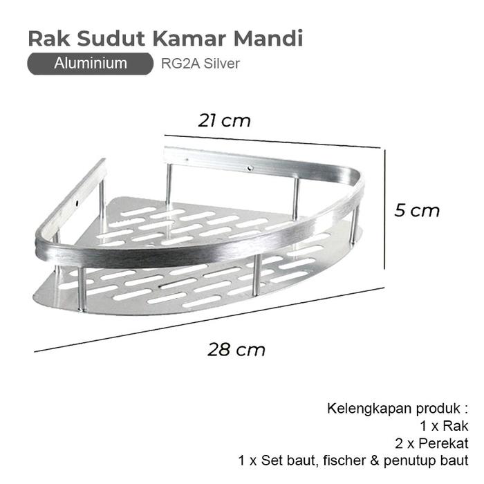 Gambar Rak Sudut Kamar Mandi Tempel Serbaguna Rak Sabun Kamar Mandi Dinding Bathroom Organizer Rack - RG2A S Silver dari Dapur Story undefined Tokopedia
