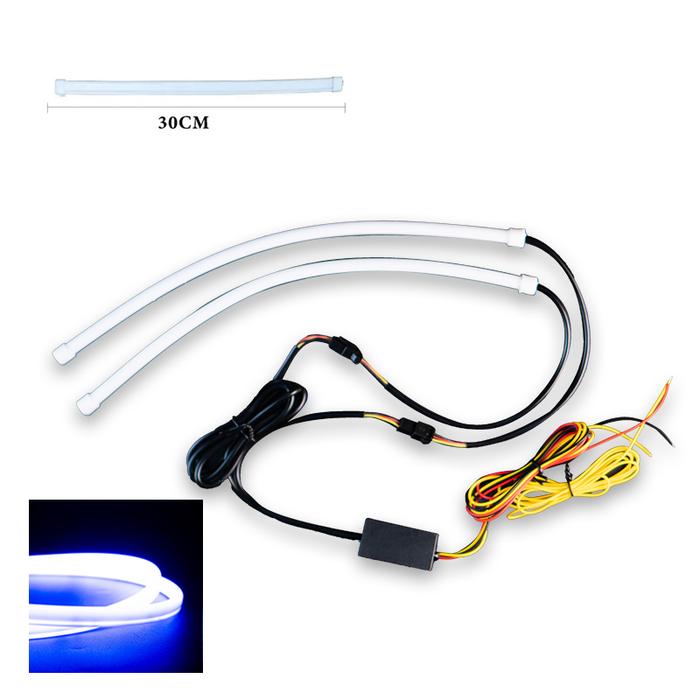 Gambar [SEPASANG] DRL Flexible Alis Tanam SOFT LIGHT No Bintik Lampu Alis Running Silicone Tube 30cm atau 60cm dengan Welcome Light dan Sein Running DC12V - [30cm] Biru dari MODIMART undefined Tokopedia