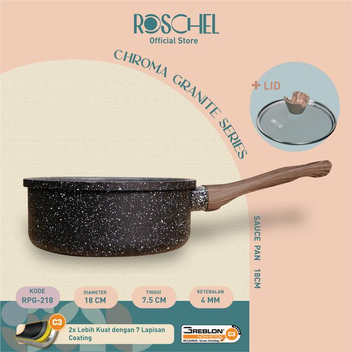 Gambar Roschel Chroma Granite Saucepan 16 cm + Tutup Kaca Non-Stick Greblon C3 German Coating Panci Susu Anti Lengket Sauce Pan Panci Wajan Penggorengan Anti Lengket Induksi Kitchenware - Saucepan 18cm dari Roschel Home undefined Tokopedia