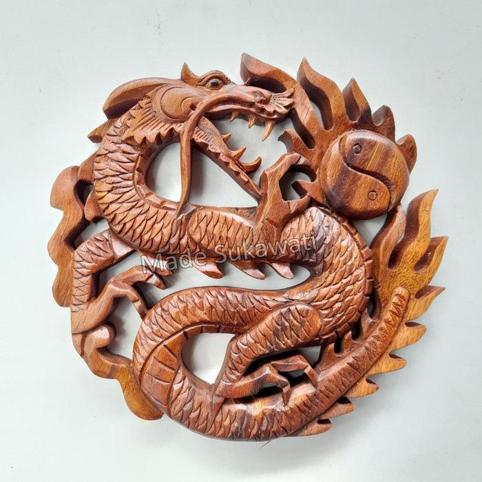 Gambar Baru Kerajinan ukiran panil kayu Hiasan dekorasi dinding handmade bali - Naga, 20cm dari semanap undefined Tokopedia