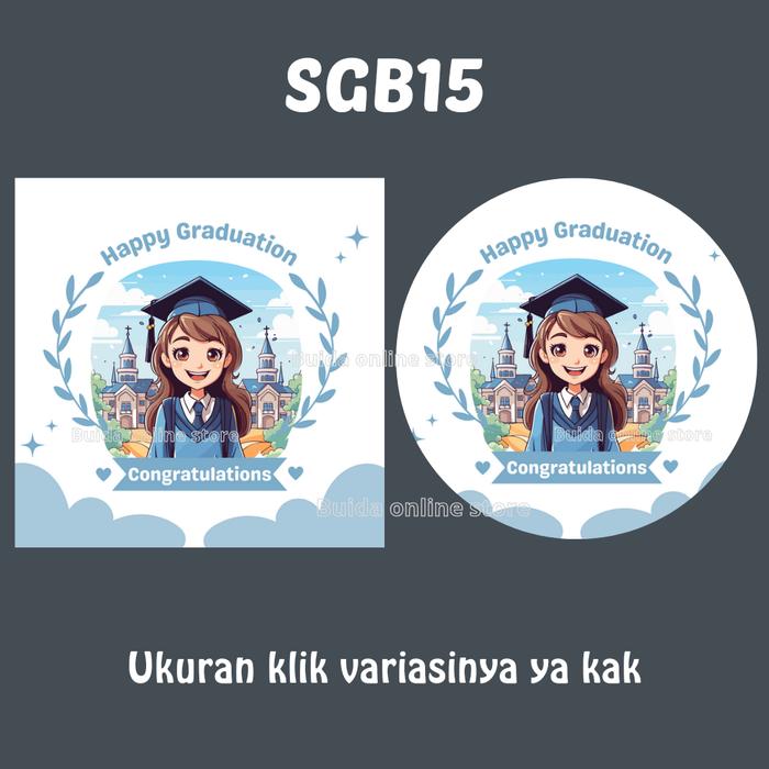 Gambar Stiker Happy Graduation Label Congratulations Dekorasi kemasan Wisuda Sticker Bulat Kotak hiasan buket bunga snack gift hampers parcel bingkisan cinderamata oleh-oleh kelulusan Motif kartun karakter lucu cute imut toga - SGB15, kotak 9x9cm dari PREMIUM GOLDEN undefined Tokopedia
