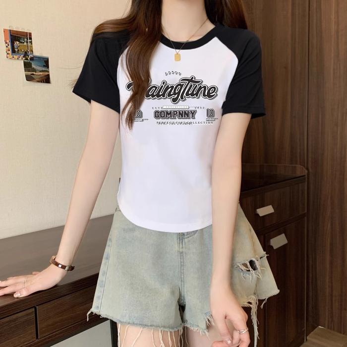 Gambar GS BJ452 Baju Atasan Kaos Crop Top Wanita Fashion Korea Lengan Pendek Kerah Kerah - Hitam, XXL dari glamonshop.official undefined Tokopedia