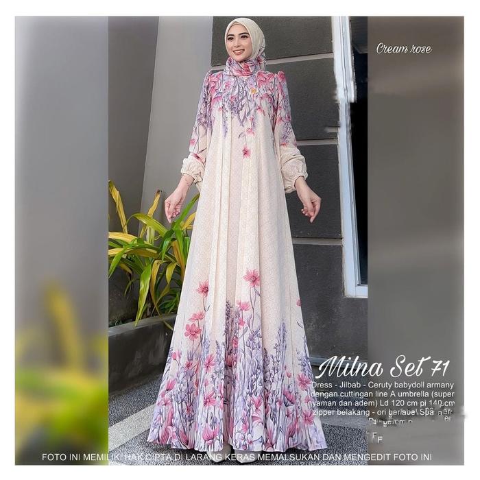 Gambar Baju Gamis Wanita Muslim Milna 71 Set Hijab Fashion Perempuan Dewasa Remaja Cewek Putri Ibu Modern Terbaru Pakaian Maxy Dress Plus Jilbab Muslimah Busana Pesta Kondangan Modis Simple Nyaman Kekinian Jalan Gaul Viral Maxi Ceruty Babydoll Motif Cantik COD - Cream Rose 71 dari EVLYN OLSHOP undefined Tokopedia