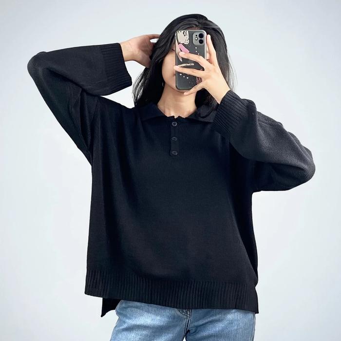 Gambar ENZY SWEATER KNIT / SWEATER RAJUT OVERSIZED / LEA STORE - Black dari samuwi store undefined Tokopedia