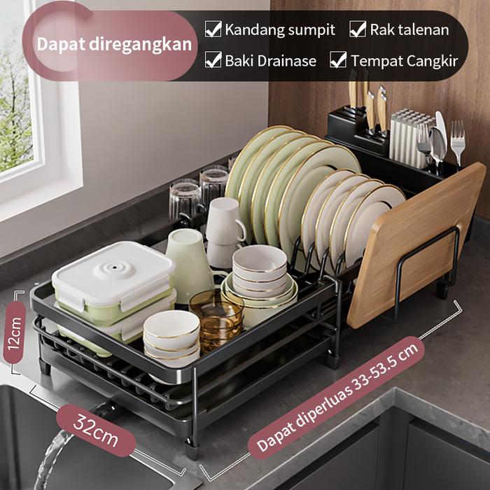 Gambar Rak Piring Rak Dapur Tempat Pengering Cuci Piring Kitchen Drain Basket - Hitam dari Jeckfashion undefined Tokopedia