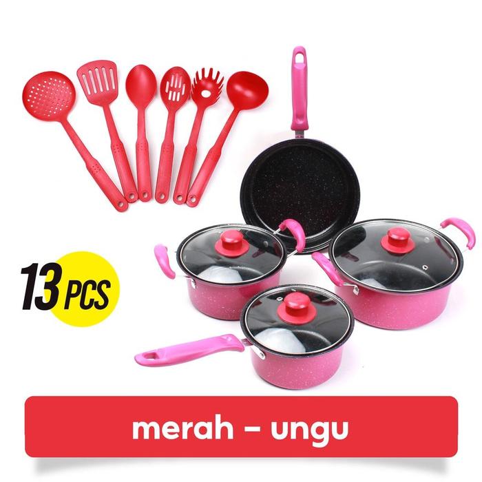 Gambar Bebehome Peralatan Masak Lengkap 13 Pcs Dalam 1 Set | Cookware Panci - MERAH UNGU, 13PCS 1SET dari arya42 undefined Tokopedia