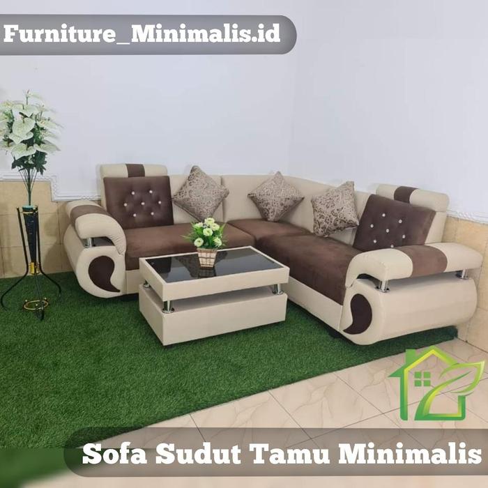Gambar Sofa Minimalis Kursi Tamu Sudut Furniture Minimalis Bandung - Coklat & Cream, Dp 50% dari Globall Market undefined Tokopedia
