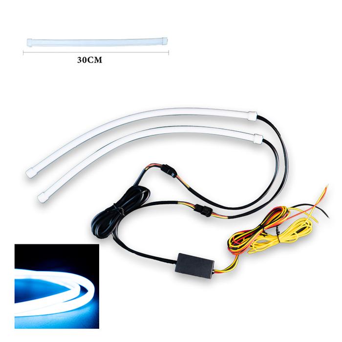 Gambar [SEPASANG] DRL Flexible Alis Tanam SOFT LIGHT No Bintik Lampu Alis Running Silicone Tube 30cm atau 60cm dengan Welcome Light dan Sein Running DC12V - [30cm] Ice Blue dari MODIMART undefined Tokopedia