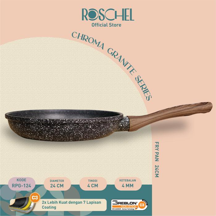 Gambar Roschel Chroma Granite Frypan 20 cm, 22cm, 24cm  Non-stick Greblon C3 German Coating Panci Penggorengan Wajan Fry Pan Anti Lengket Induksi RPG-120 Kitchenware - Frypan 24cm dari Roschel Home undefined Tokopedia