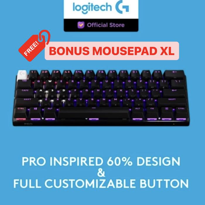 Gambar Logitech G Pro X 60 Keyboard Gaming Wireless Tactile 60% Lightsync RGB - Black dari Click & Go Tokopedia undefined Tokopedia