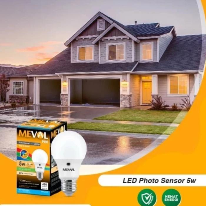 Gambar lampu led sensor cahaya Meval Kuning warm white 3000k  5watt / lampu sensor otomatis nyala saat gelap 5w premium light sensor dari Oke Bangunan undefined Tokopedia
