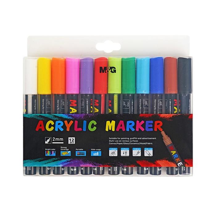 Gambar Spidol Warna M&G Acrylic Marker Set 12 Colors APL976E1 Original Bagus dari ATK Pasar Pagi Official undefined Tokopedia