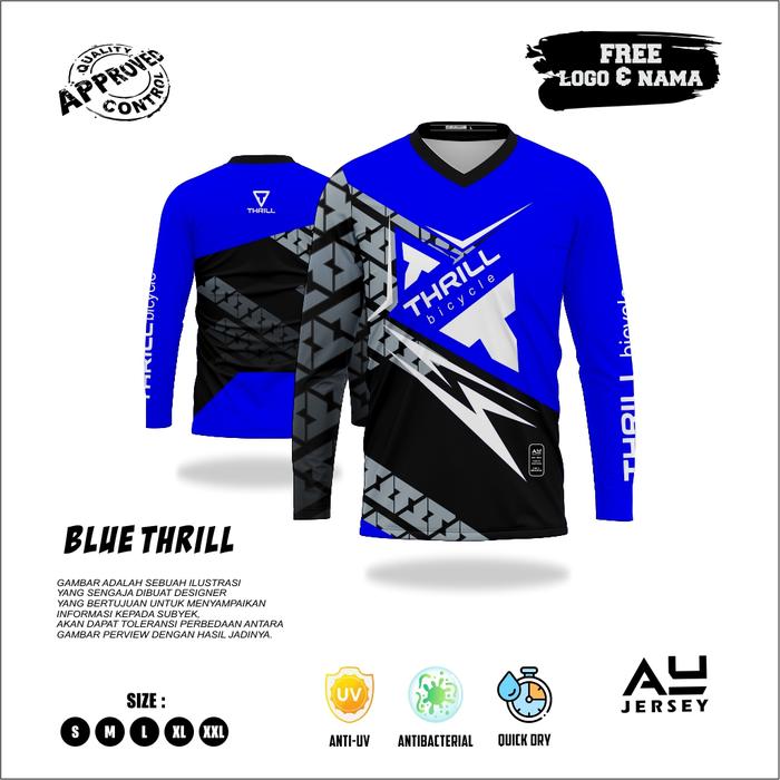 Gambar BAJU JERSEY SEPEDA THRILL KAOS SEPEDA PREMIUM (PJG) - Biru, S dari AY JERSEY undefined Tokopedia