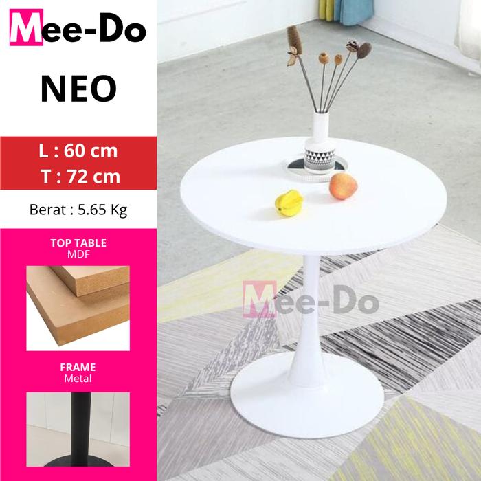 Gambar Meja Makan Cafe Teras Bulat MDF Table Minimalis - NEO - WHITE dari Mee Do undefined Tokopedia
