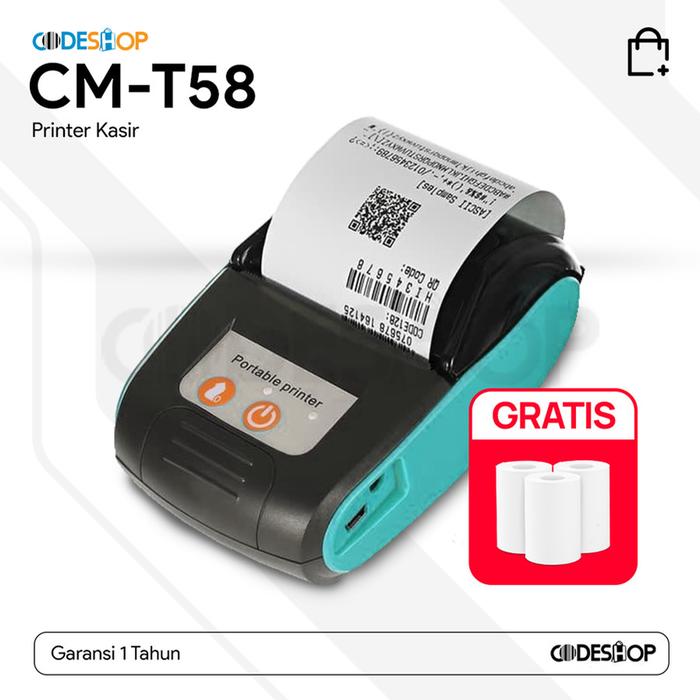 Gambar portable printer CODESHOP CM-T58 printer kasir support windows, ios - Biru dari Codeshop Surabaya Barat undefined Tokopedia