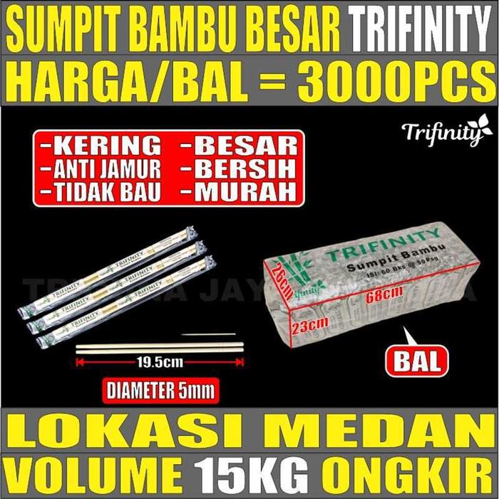 Gambar Sumpit Bambu Trifinity + Tusuk Gigi Higienis + Tusuk Sate Dus Js Krm Medan - SUMPIT BESAR  dari trigunajayamedan undefined Tokopedia