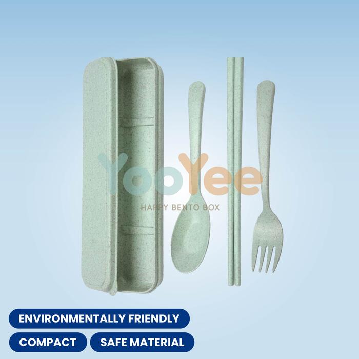 Gambar [GANDUM] Sendok Garpu Sumpit Portabel Set / Alat Makan Bahan Jerami - Hijau dari Yooyee Indonesia_NEW undefined Tokopedia